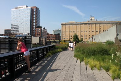 High Line is a linear park built on a disuded section elevated railroad which run along the West Side of Manhattam