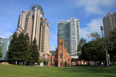 St Patrick church view from the Yerba buena Park.