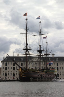 Maritime Museum and the replica of the three masted Amsterdam vessel of the Dutch East India Company