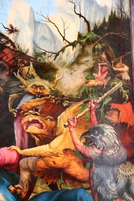 Agression de Saint Antoine (dtails)  : Volet  droite de la sculpture de Saint Antoine
