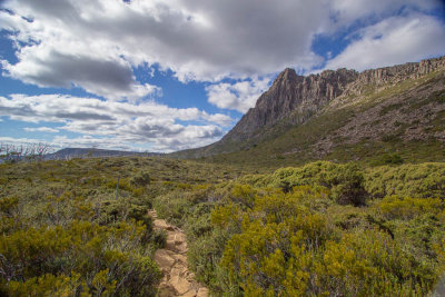 Looking back north as we pass Cradle Mountain