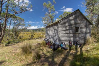 Old Pelion Hut, once a building for a nearby failed copper mine, now a historic day shelter