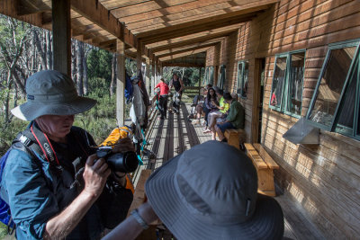 On the balcony of New Pelion Hut 