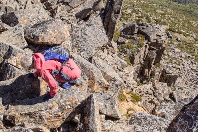 The scramble down is even trickier than the climb up