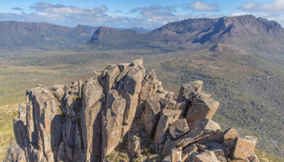 The top of Pelion East, like the other mountains, is made up vertical spires of dolerite