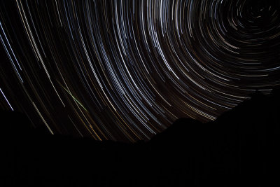 Star trails. A multiple long duration exposure of the stars to the south of Kia Ora Hut, on the one really clear night we had.