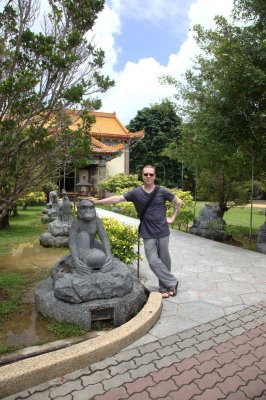 Me with monkey at Kek Lok Si temple
