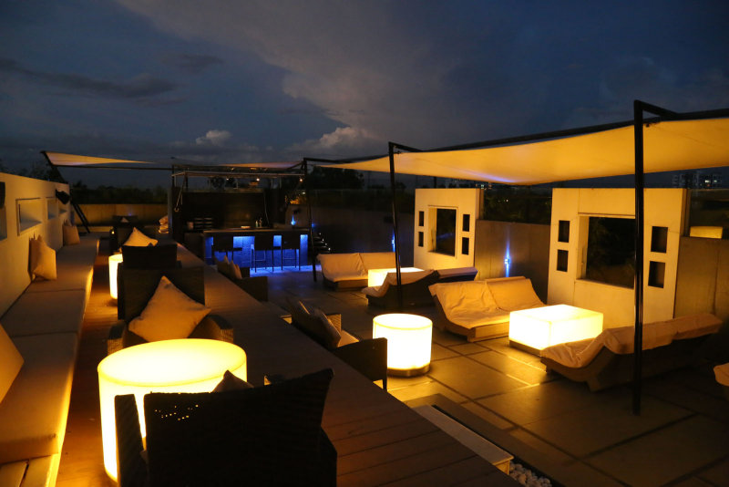 Rooftop bar and party room.