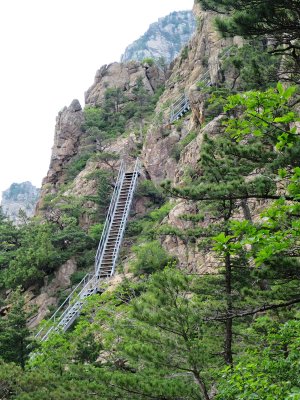 Very steep stair trail in Mt. Kumgang area