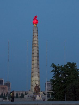 Juche Tower at night