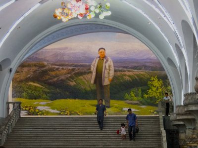 Mural of Kim Jong-un in Pyongyang Metro Station
