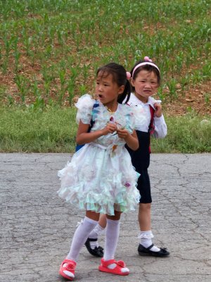 Dressed up on farm in rural DPRK