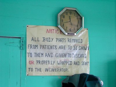 Body parts sign in hospital, Guyana