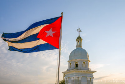 Cuban Flag and Cathedral