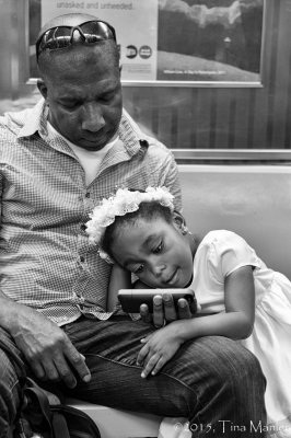 Subway with Daddy, B&W