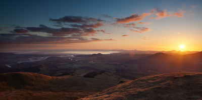 Sunset over cardigan bay from Moelwyn Mawr.