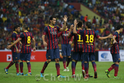 Barca players celebrate