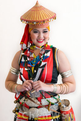 Bidayuh girl in full traditional costume