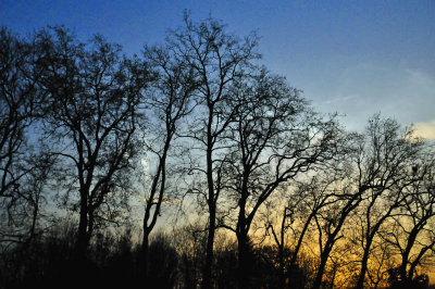 the sun setting behind a nearby hill