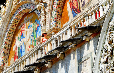 Venice,Italy:main entrance of St. Mark's Basilica, top details...