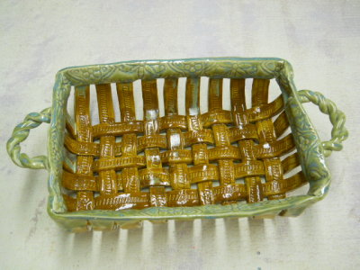 Hand woven stoneware clay bread basket