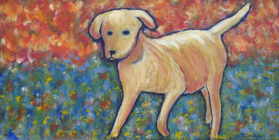 Yellow Dog acrylic on canvas 10x20