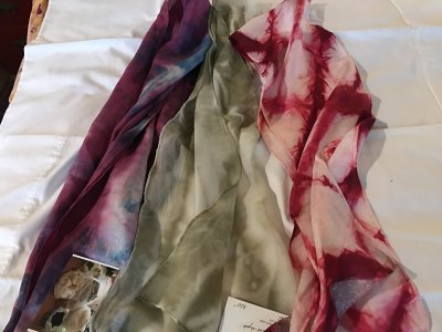 shibori dyed silk scarves