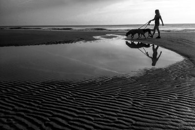 Woman with Three Dogs