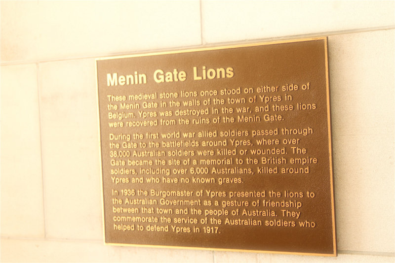 Canberra ~  Stone Lions of Ypes Belguim,  War Memorial