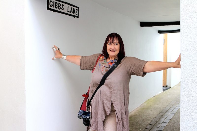 Ann holding up Gibbs Lane in Appledore~Devon