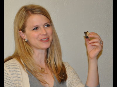 Angela enjoys some of Vicki's chocolate dessert