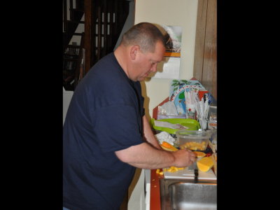 Jon gets in on the action and helps chop it up for the salad.
