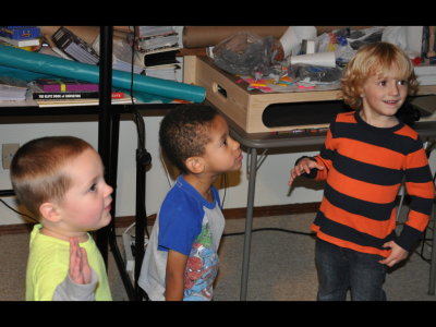 Luke, Joseph and Pierce play Simon Says.