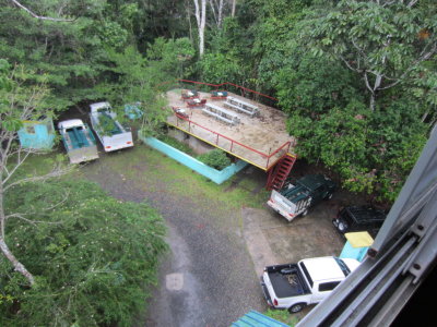 An open deck in the courtyard at Canopy Tower, Panama.
