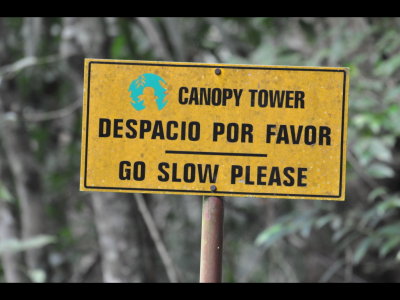 Sign along the steep and winding Semaphore Road to Canopy Tower