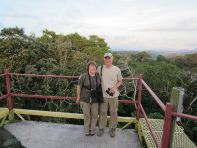 Mary and Steve on the deck of Canopy Tower, Panama