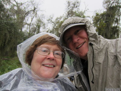 Mary and Steve taking a 'selfie' in the rain.