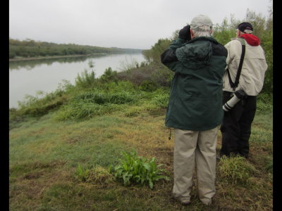 Steve and Paul look out at birds along the Rio Grande.