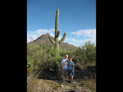 Steve and Mary beneath a saguaro at the end of the day