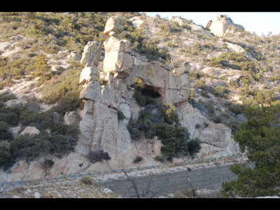 Balancing rocks and a hole in the rocks along the road up Mt Lemmon