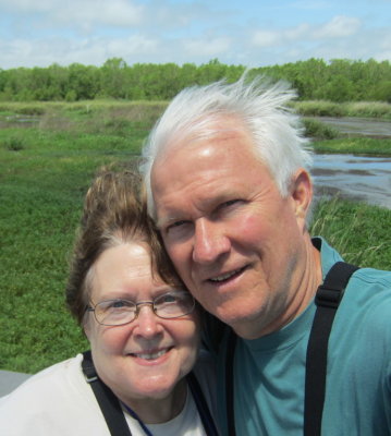 Mary and Steve selfie
out on the windy boardwalk at Cameron Prairie NWR, LA