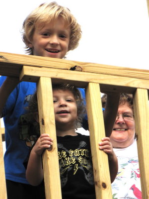 Pierce, Max and Grandma Mary atop the tower