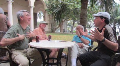 Doug, John, Bob and Yuri in an animated conversation
on the patio of the Hotel Nacional, Havana, Cuba
Friday evening, March 25, 2016