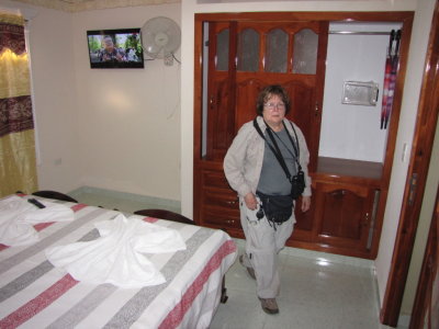Our room at Hostal Luis, a casa particular in Playa Giron
The woodwork looked brand new.
Our towels were laid in a pattern on the bed.