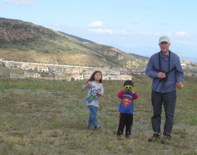 Devon, Zeke and Grandpa tested their new binoculars.