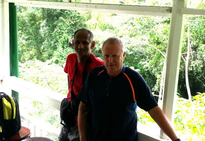 Our group leader, Ragupathy Kannan, PhD, and
co-author of 'Birds of Trinidad and Tobago,' Martyn Kenefick
on the veranda at Asa Wright Nature Center