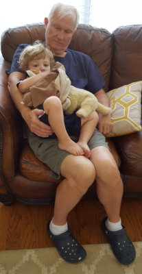 Max, Monkey and Grandpa shared a little couch time.