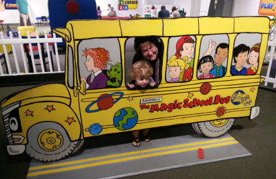 Grandma and Max take a ride on the Magic School Bus.