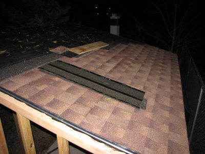 I bought 3 packets (one square) of shingles and estimated the roof area to be a little less than what that would cover.