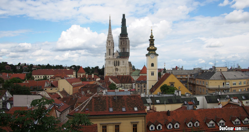 The Zagreb Cathedral and St. Marys church from the yard of the Church of St. Catherine.